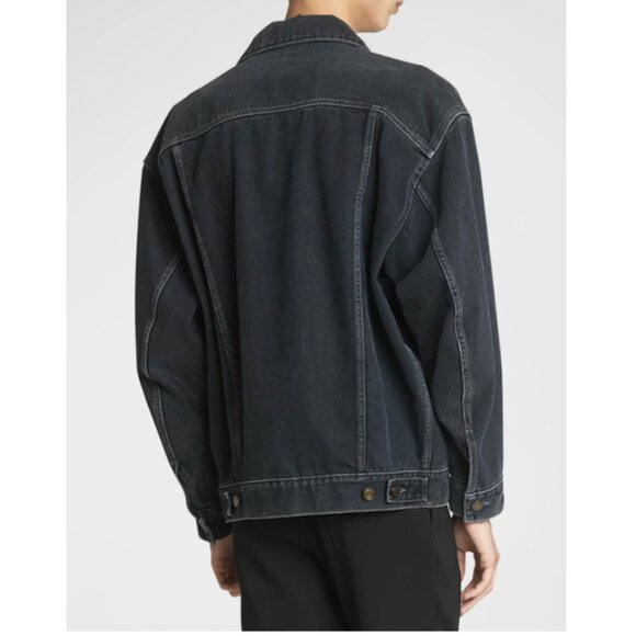 Saint Laurent Egg-Shaped Denim Jacket in Verde Aqua - Picture 3 of 10